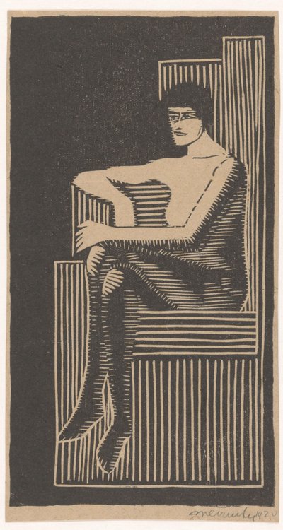Siedząc nago w geometrycznym krześle autorstwa Samuel Jessurun de Mesquita (signed by artist)