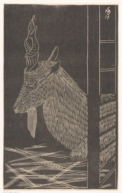 Koza Markhor (Siedzący jeleń w klatce) autorstwa Samuel Jessurun de Mesquita