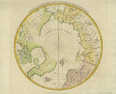 Mapa krajów położonych trzydzieści stopni wokół bieguna północnego, pochodząca z "Atlas to Crutwell