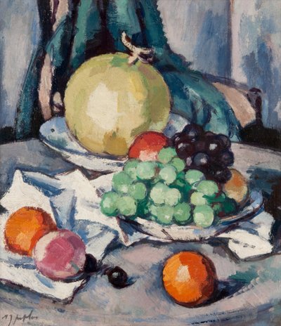 Owoce mieszane - Melon, winogrona i jabłka, ok. 1926 (olej na płótnie) autorstwa Samuel John Peploe