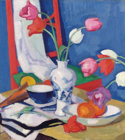 Czerwone krzesło i tulipany, ok. 1919 autorstwa Samuel John Peploe