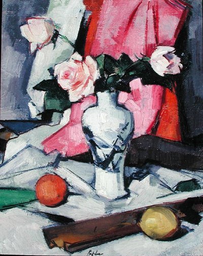 Róże w japońskim wazonie, ok. 1923 (olej na płótnie) autorstwa Samuel John Peploe