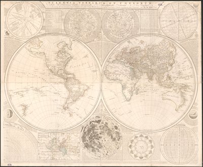 Scientia terrarum et coelorum : czyli niebiosa i ziemia astronomicznie i geograficznie nakreślone i pokazane : zawierające najciekawsze i najbardziej użyteczne szczegóły w słonecznych, gwiezdnych i ziemskich systemach, wiernie wyliczone i nakreślone zgodni autorstwa Samuel; Kitchin Dunn