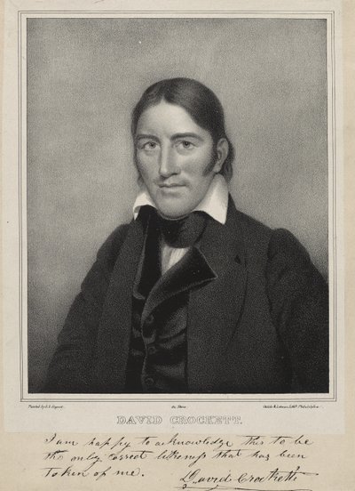 David Crockett, c.1835 (litografia na chine collé) autorstwa Samuel Osgood