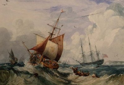 Francuski kuter wędkarski w falującym Dover (akwarela) autorstwa Samuel Owen