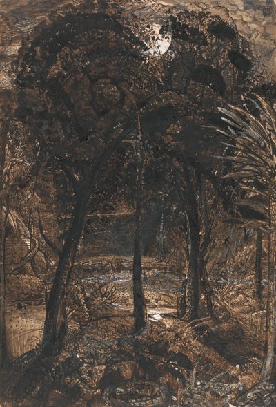 Księżycowa scena z wijącą się rzeką autorstwa Samuel Palmer