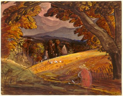 Kombajny przy Firelight autorstwa Samuel Palmer