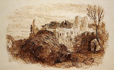 "Mark yon Old Mansion..." (długopis i brązowy tusz na papierze) autorstwa Samuel Palmer