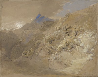 Mount Siabod z Tyn-y-Coed w pobliżu Capel Curig (pióro i atrament, kolor ciała i akwarela na papierze) autorstwa Samuel Palmer
