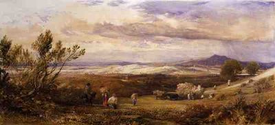 Pole kukurydzy, pochmurny poranek (akwarela) autorstwa Samuel Palmer