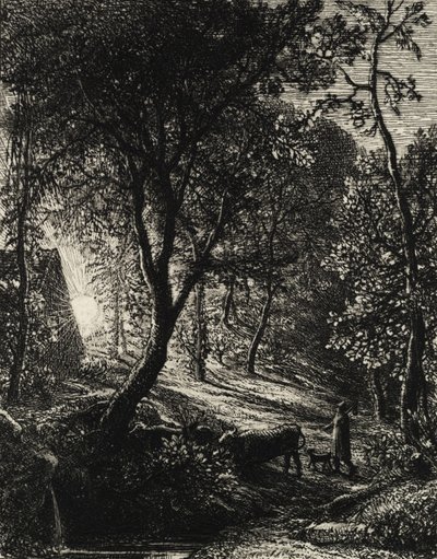 Chata pasterza lub zachód słońca, 1850. autorstwa Samuel Palmer