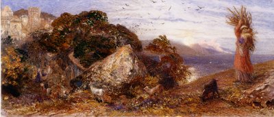 Wschodzący księżyc (bc, ołówek i wc na papierze) autorstwa Samuel Palmer