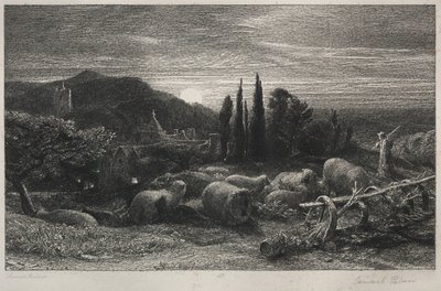 Wschodzący Księżyc. autorstwa Samuel Palmer
