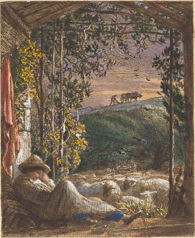 Śpiący Pasterz; Wczesny poranek autorstwa Samuel Palmer
