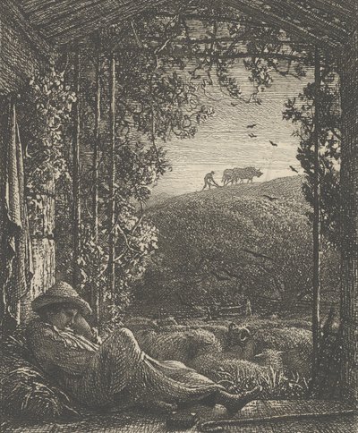 Śpiący pasterz, wczesny poranek, 1857. autorstwa Samuel Palmer