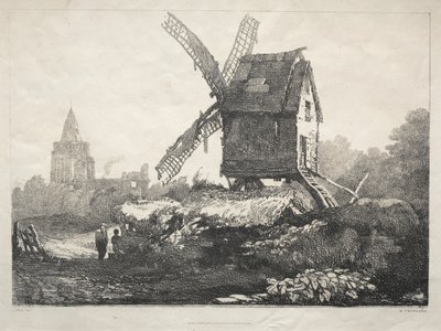Seria starożytnych budynków i wiejskich domków w północnej Anglii: At Crowland, Windmill, 182 autorstwa Samuel Prout