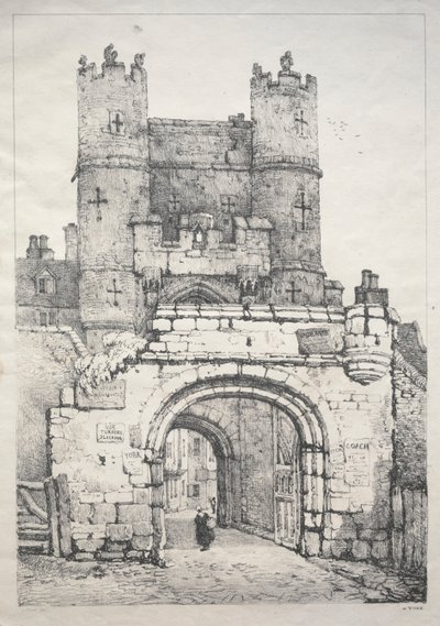 Seria starożytnych budynków i wiejskich domków w północnej Anglii: W York, Medieval Gate, 18 autorstwa Samuel Prout