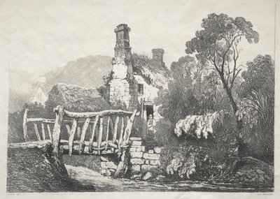 Seria starożytnych budynków i wiejskich domków w północnej Anglii: w pobliżu Byland, 1821. autorstwa Samuel Prout