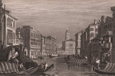 Gondole na Canal Grande (Canal Grande), Wenecja, Veneto, Włochy, staloryt wg rysunku Samuela Prouta (1783-1852), ok. 15x11,5 cm autorstwa Samuel Prout