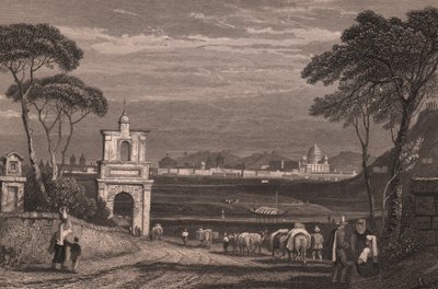 Rzym z kopułą Bazyliki Św. Piotra po prawej, Lacjum, Włochy, staloryt z rysunku Samuela Prouta (1783-1852), ok. 15x115 cm autorstwa Samuel Prout