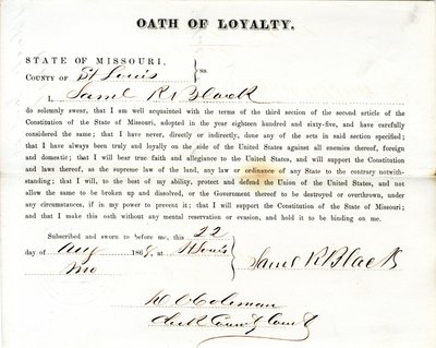 Przysięga lojalności Samuela R. Blacka z Missouri, hrabstwo St. Louis autorstwa Samuel R. Black