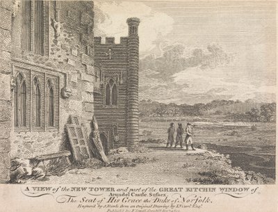 A View of the New Tower i część Great Kitchin Window of Arundel Castle, Sussex (opublikowane przez J. Sewell); strona 13 (tom pierwszy) autorstwa Samuel Rawle
