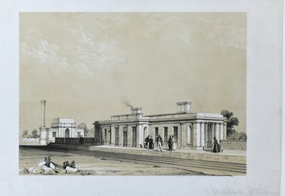 Stacja Masborough c1840 (przyciemniana litografia na papierze) autorstwa Samuel Russell