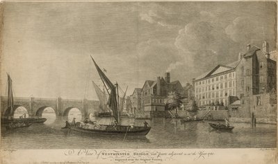 Widok na Most Westminsterski z częściami przylegającymi jak w roku 1760 autorstwa Samuel Scott