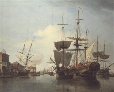 Statek węglowy na Tamizie w pobliżu Deptford autorstwa Samuel Scott