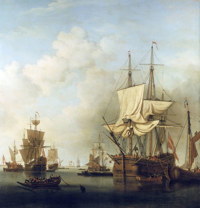 Duński statek transportujący drewno, w ujściu Tamizy, do Gravesend (Anglia). Olej na płótnie autorstwa Samuel Scott