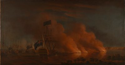 Francuskie okręty wojenne atakujące brytyjską flotę u wybrzeży Quebecu, 28 czerwca 1759 r. autorstwa Samuel Scott