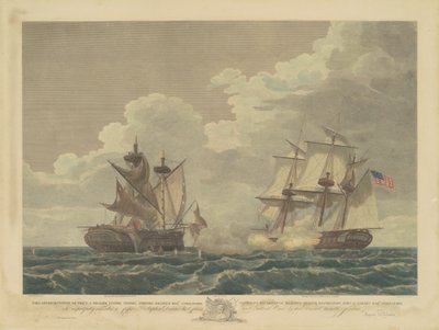 Fregata amerykańska Stany Zjednoczone zdobywają fregatę macedońską Jego Królewskiej Mości autorstwa Samuel Seymour, after Thomas Birch
