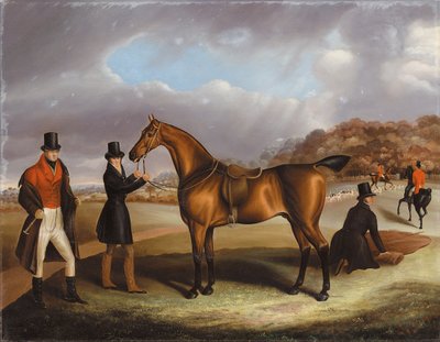 Lord George Bentinck ze swoim ulubionym myśliwym i stajennymi, w krajobrazie z polowaniem poza nim autorstwa Samuel Spode