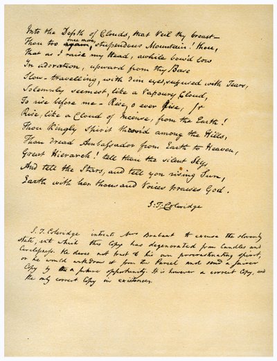 Hymn przed wschodem słońca w Vale of Chamouny, po raz pierwszy wydrukowany w 1802. autorstwa Samuel Taylor Coleridge