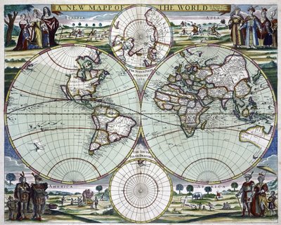Nowa mapa świata, ok. 1702 r. (druk) autorstwa Samuel Thornton