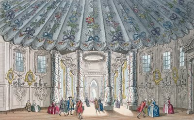 Widok wnętrza eleganckiej sali muzycznej w Ogrodach Vauxhall, grawerowane przez H. Roberts, 1752 (ręcznie kolorowane grawerowanie) autorstwa Samuel Wale