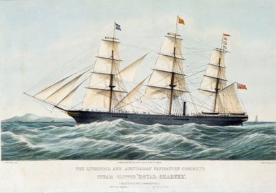 Królewski kliper firmy żeglugowej Australia i Liverpool. Ręcznie kolorowana litografia, około 1856 roku, autorstwa Samuela Waltersa (1811-1882). autorstwa Samuel Walters