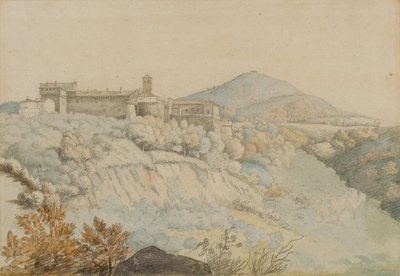Klasztor Grotta Ferrata, starożytne Tusculum, Włochy, ok. 1805 (ołówek i toaleta na papierze) autorstwa Samuel Woodforde