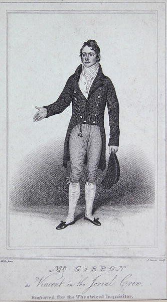 Pan Gibbon jako Vincent w „Jowialnej ekipie”, z „Theatrical Inquisitor” (rycina) autorstwa Samuel de (after) Wilde