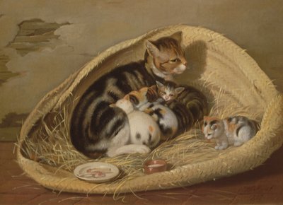 Kotka z kociętami w koszyku, 1797 autorstwa Samuel de Wilde