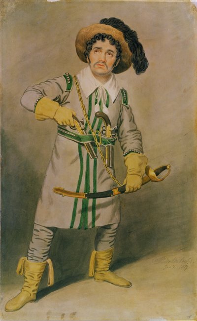 George Smith (1777-1836) jako Schampt w „Chacie Woodmana” W.H. Arnold w teatrze Drury Lane, 1816-17 autorstwa Samuel de Wilde
