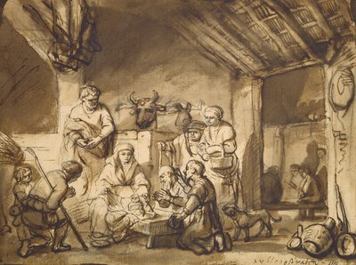 Adoracja pasterzy, ok. 1646 (pióro, pędzel i ołówek na papierze) autorstwa Samuel van Hoogstraten