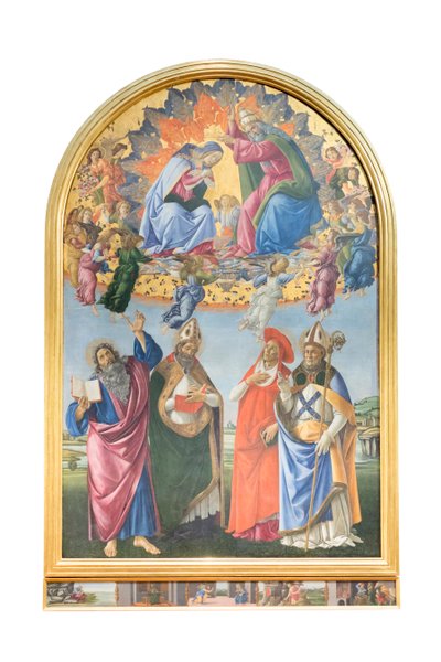 Koronacja Matki Boskiej z aniołami i św. Janem Ewangelistą, św. Augustynem autorstwa Sandro Botticelli
