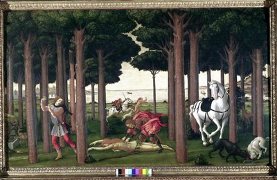 Z „Dekameronu” Boccaccia; Historie Nastagio degli Onesti (drugi odcinek) autorstwa Sandro (1444/5-1510) Botticelli