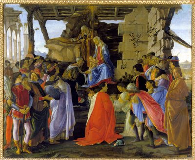 „Adoracja Trzech Króli” reprezentacja członka rodziny Medici autorstwa Sandro Botticelli
