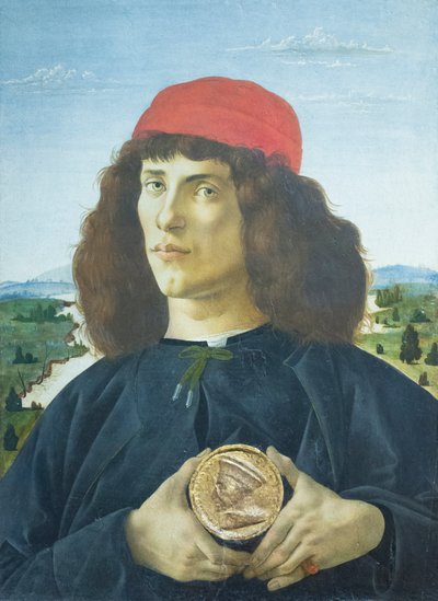 Портрет молодого человека с медальоном Козимо Медичипольского. autorstwa Sandro Botticelli