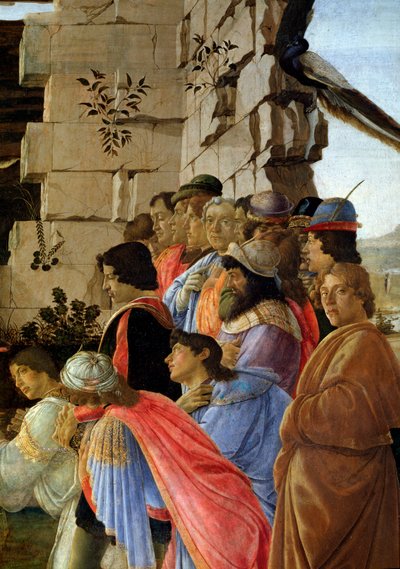 Pokłon Trzech Króli, fragment Autoportretu z prawej (tempera na drewnie) autorstwa Sandro Botticelli