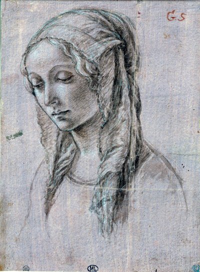 Głowa młodej kobiety”” Rysunek pędzlem i białe klapki atrybut Alessandro di Mariano dei Filipepi dit Sandro Botticelli (1445-1510) XV-wieczny Paryż, Luwr autorstwa Sandro (attr. to) Botticelli