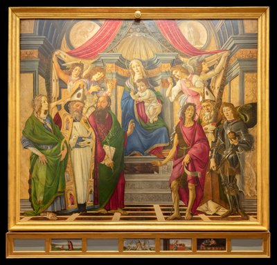 Ołtarz, panel główny: Madonna na tronie, cztery anioły i święci autorstwa Sandro Botticelli