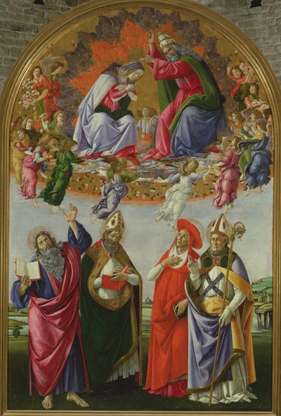 Koronacja Dziewicy (Ołtarz św. Marka), 1490-92 (tempera na desce) autorstwa Sandro Botticelli